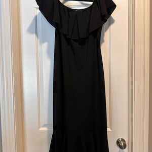 Bebe Midi Length Black Dress With Elastic Off The Shoulder Size M